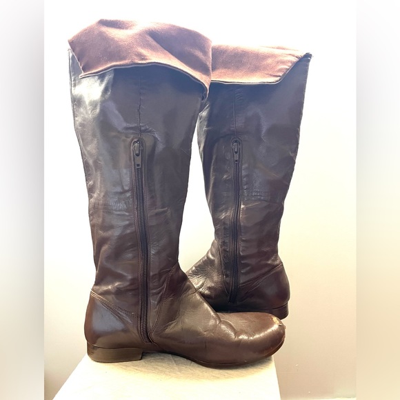 Vintage 90 Style faux Leather Pull On Tall Boots with Ankle Zipper - Picture 4 of 7